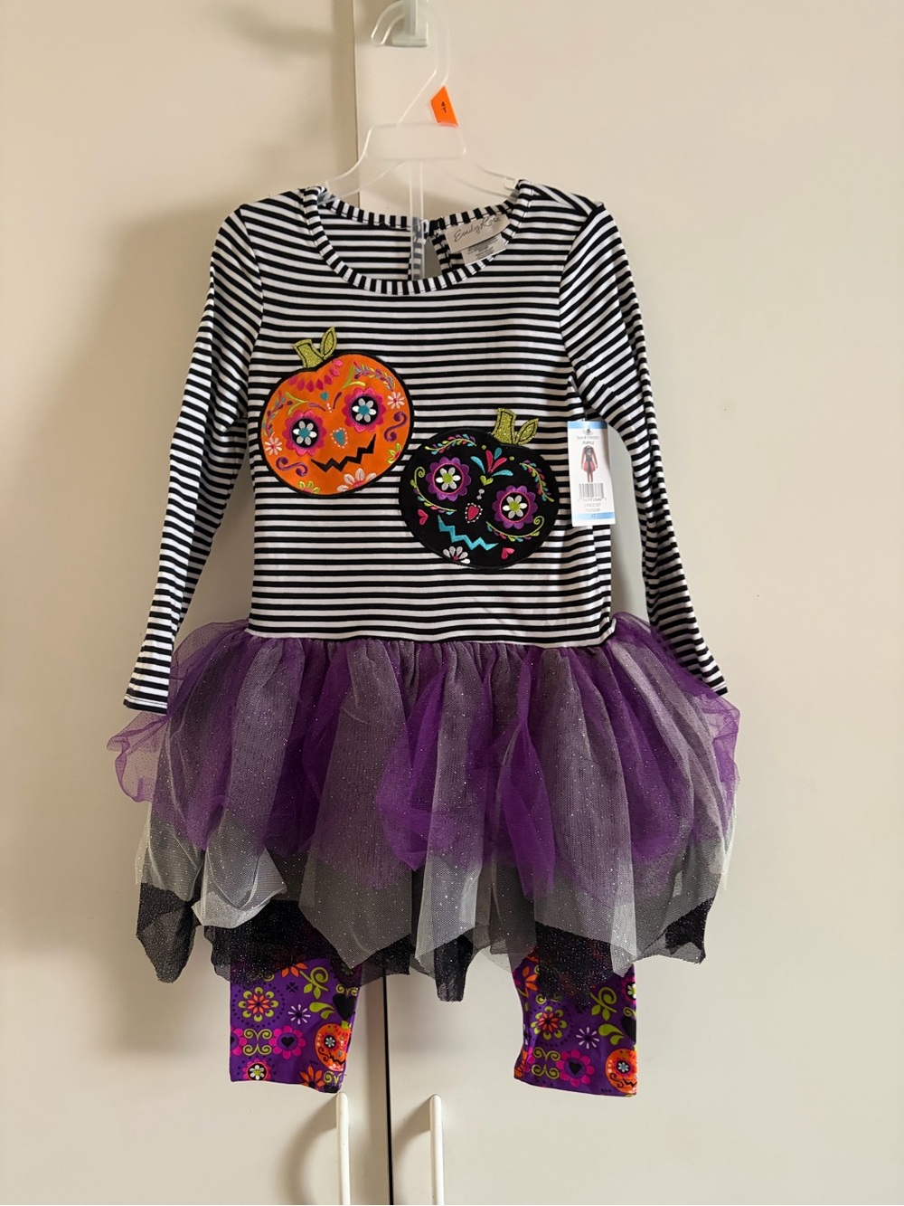 Emily Rose 4T Black & White Striped Pumpkin Tutu Dress with Purple Tulle #0140